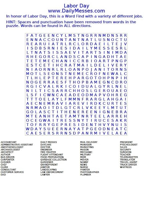Labor Day Crossword Puzzle Printable Grace Palmer 39 s Crossword Puzzles