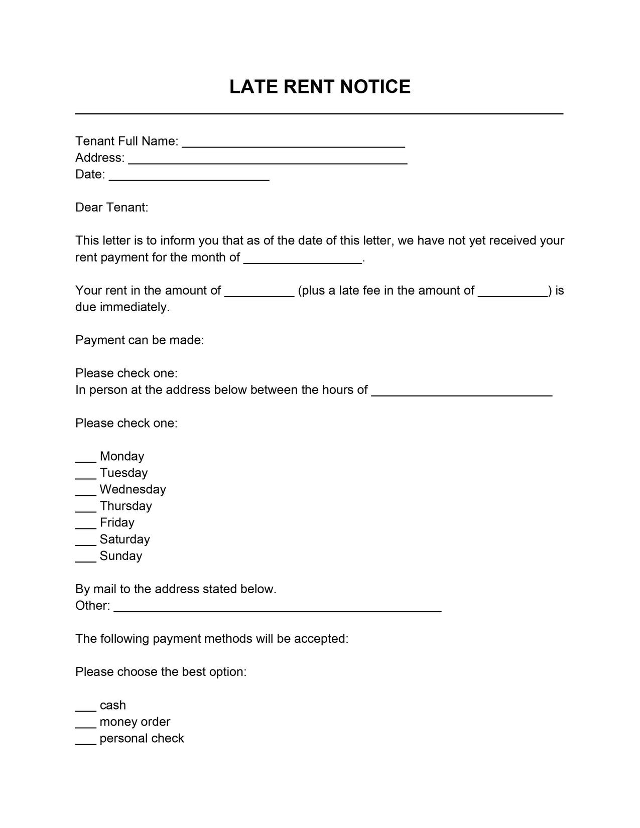 Late Rent Notice Template