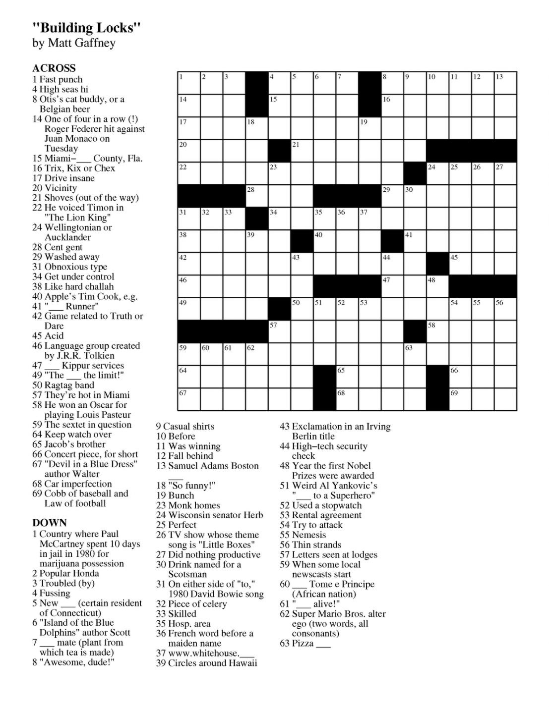 Matt Gaffney 39 s Weekly Crossword Contest 2011 Printable Crossword 