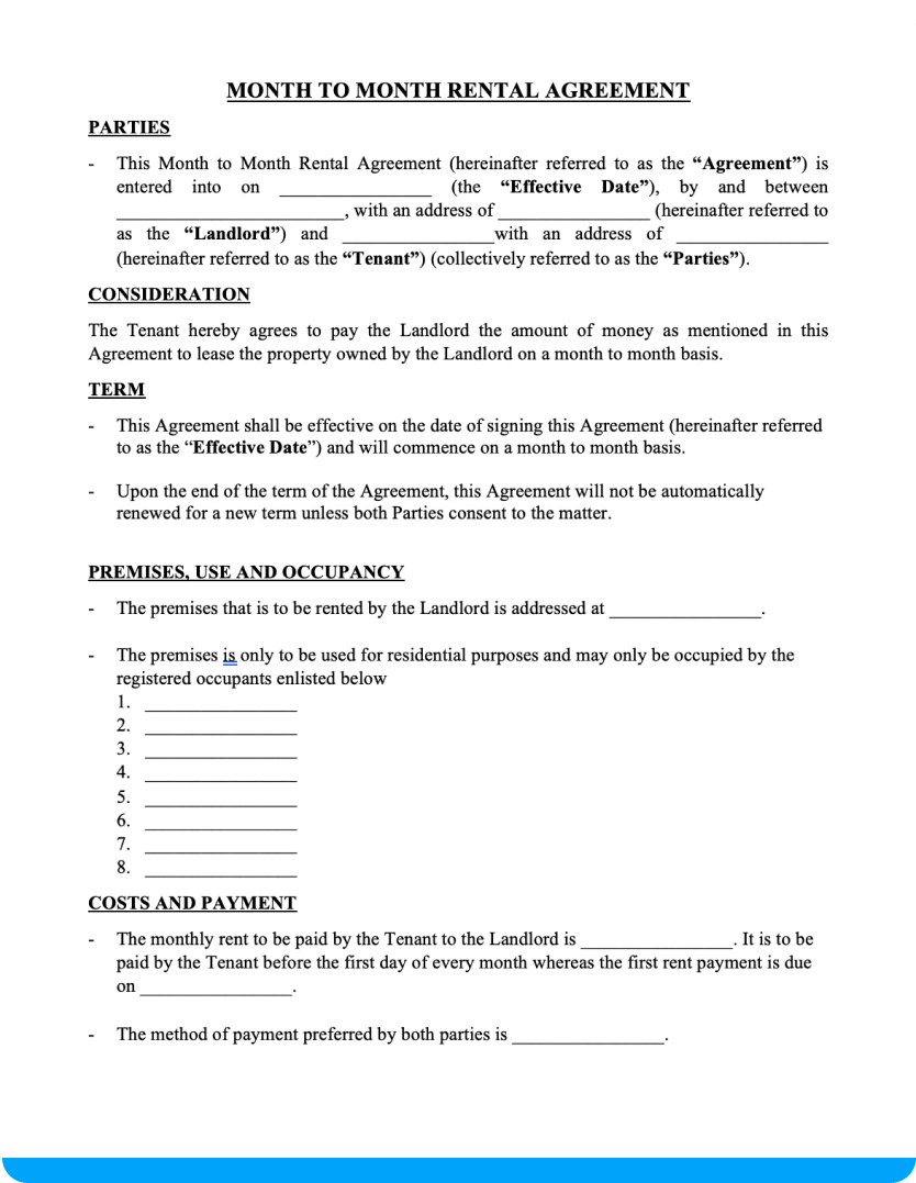 Month To Month Free Printable Rental Agreement Template Printable 