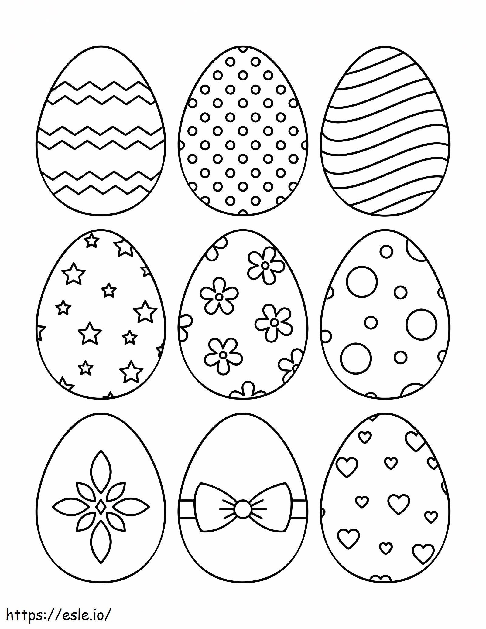 Nine Easter Eggs Coloring Page