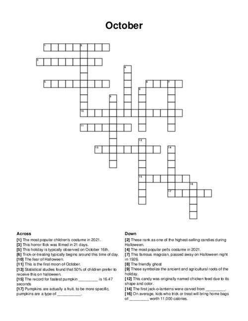 October Crossword Puzzle October Crossword Puzzle