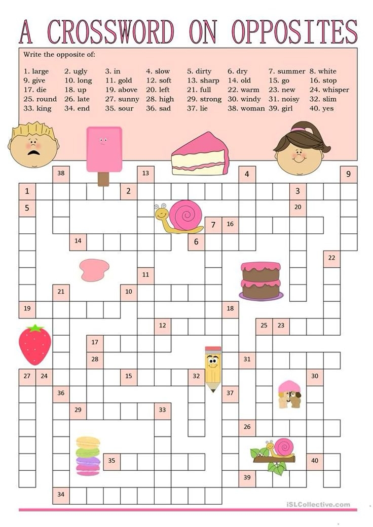 Opposites Crossword English Activities For Kids Word Puzzles For 