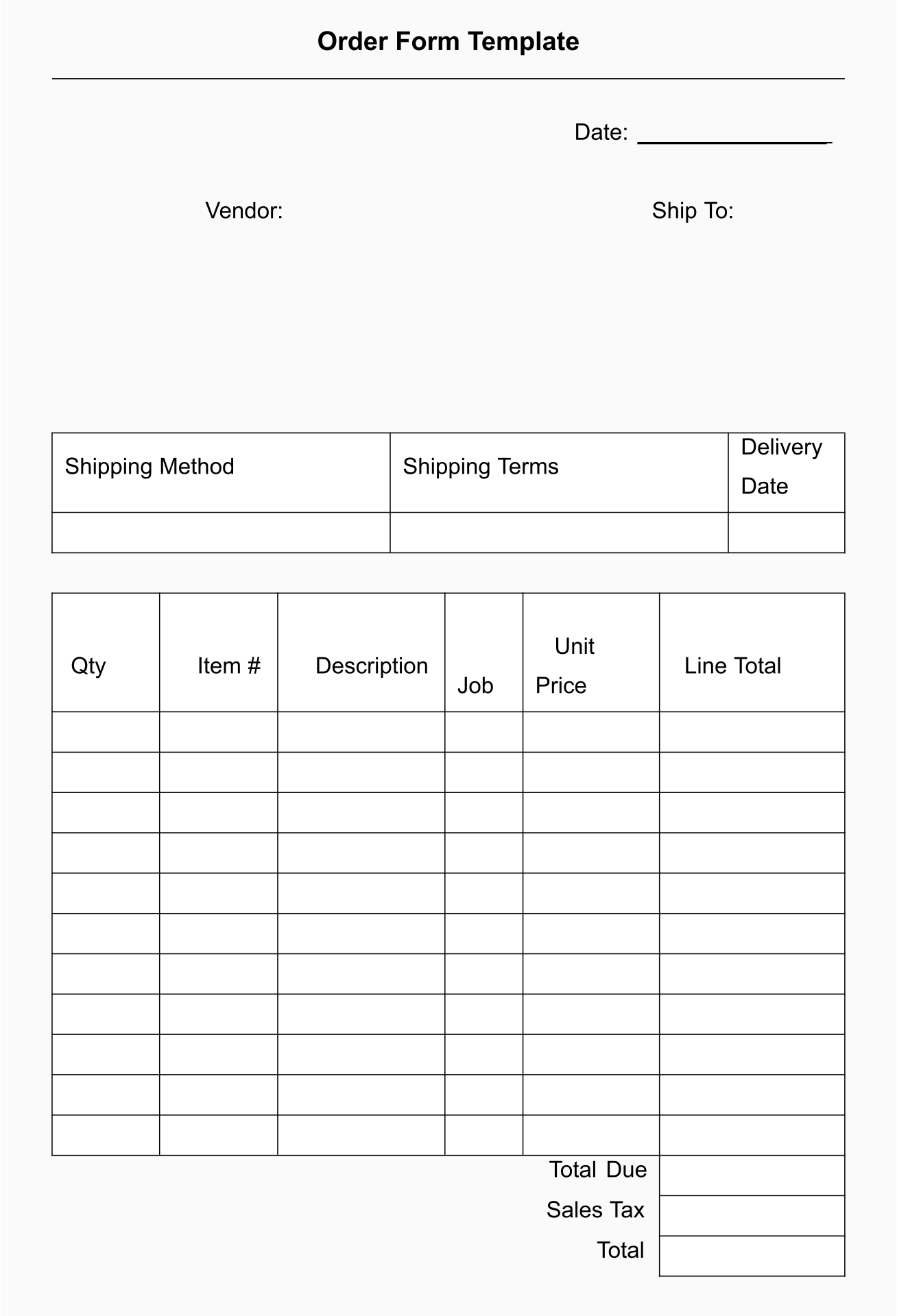 Order Form Template Free Printable Printable Templates