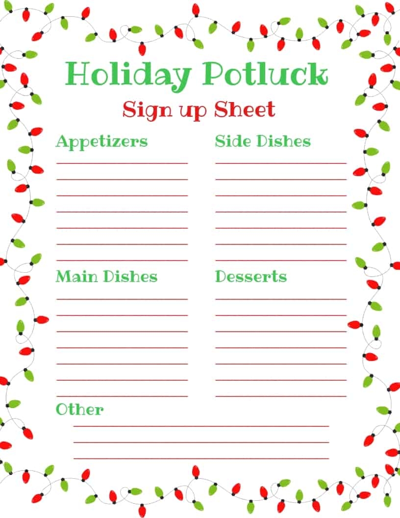 Potluck Signup Sheet Template Word