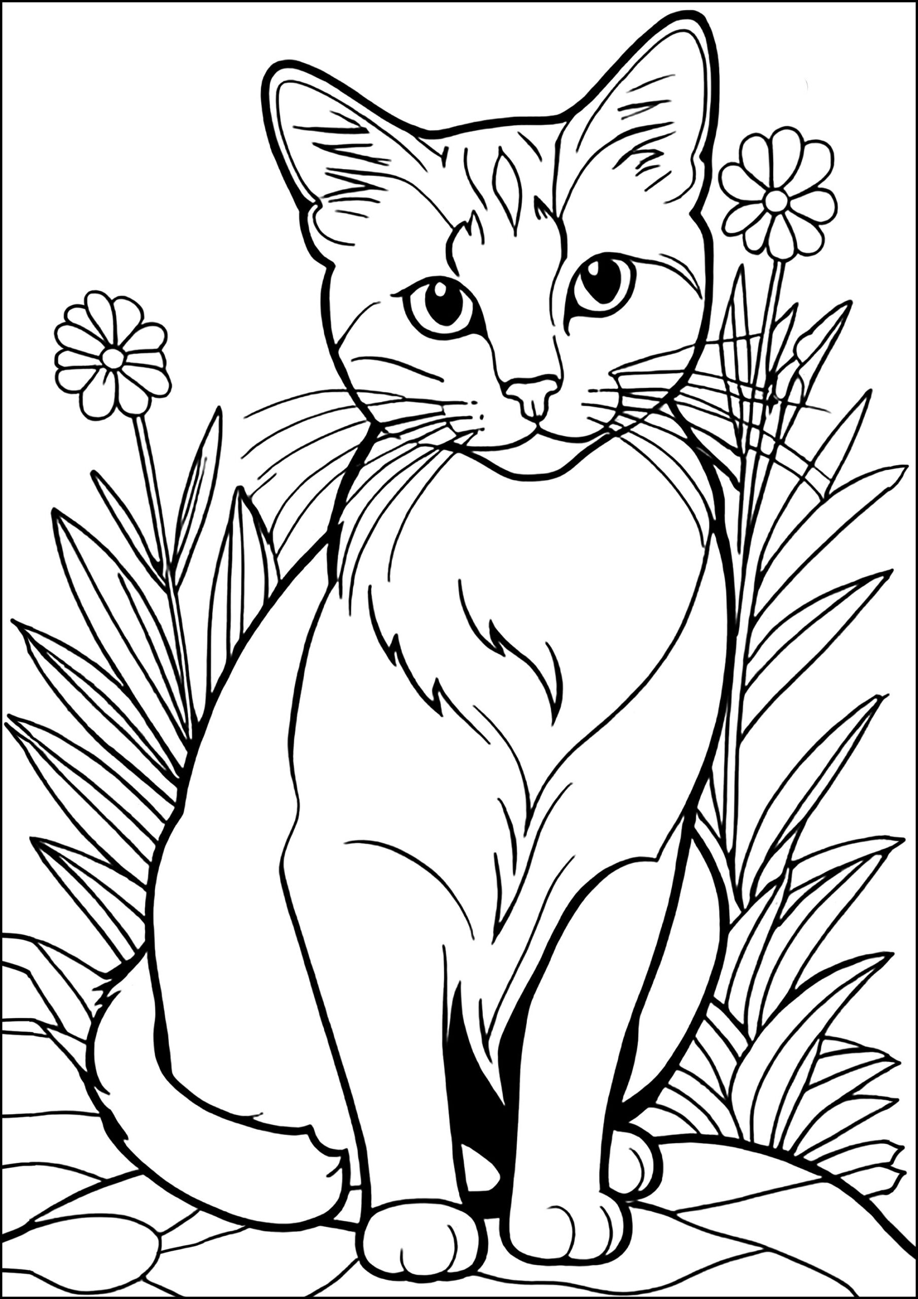 Pretty Cat And Flowers Cat Coloring Pages For Kids Page Page 4 