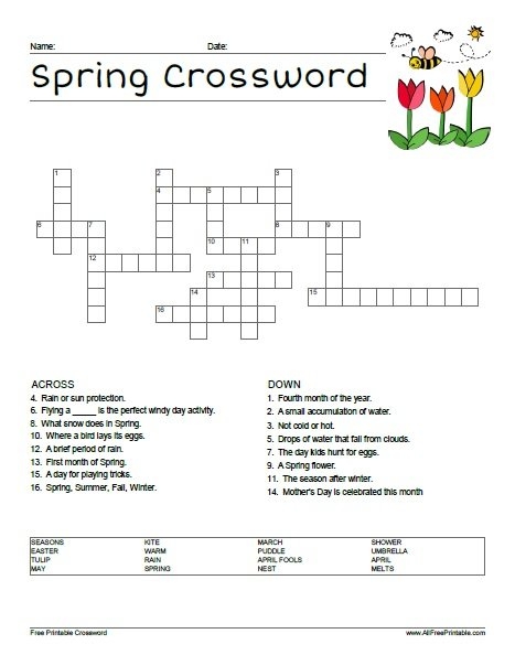 Print Spring Crossword Puzzle Free Printable