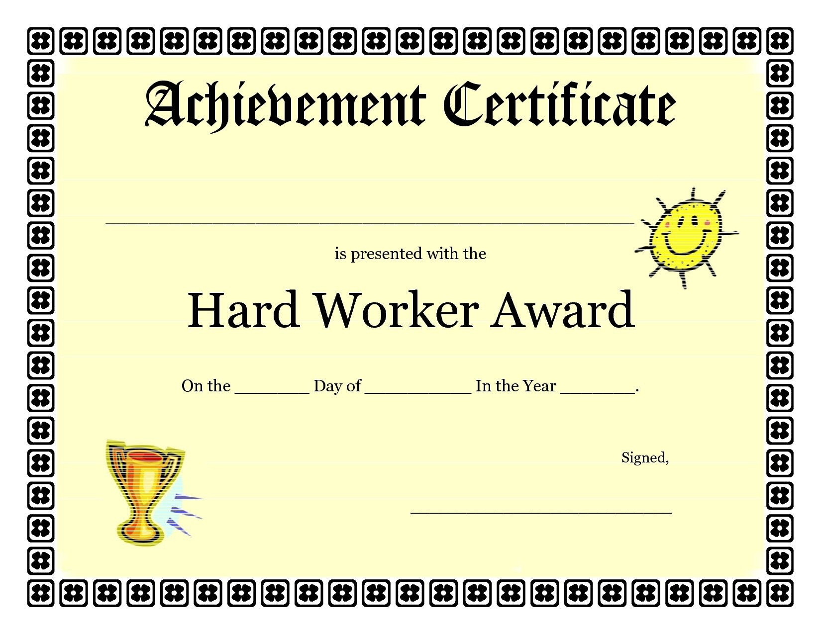Printable Achievement Certificates Kids Hard Worker Achievement 