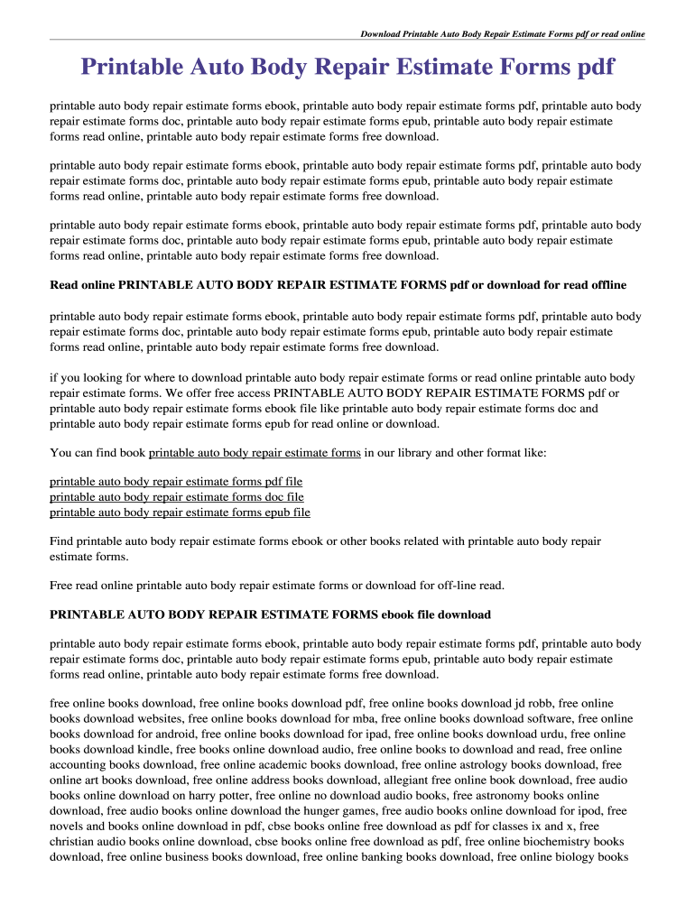 Printable Auto Body Repair Estimate Forms Printable Auto Body Repair 