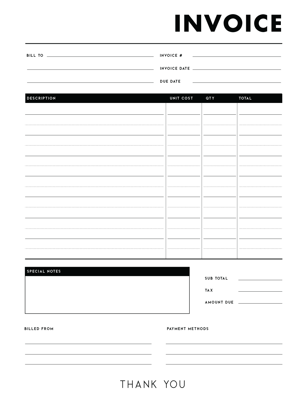 Printable Blank Invoice Template Printable Online
