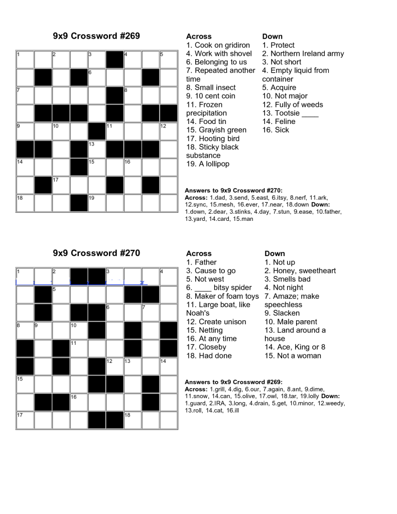 Printable Crossword Puzzles And Solutions Printable Crossword Puzzles