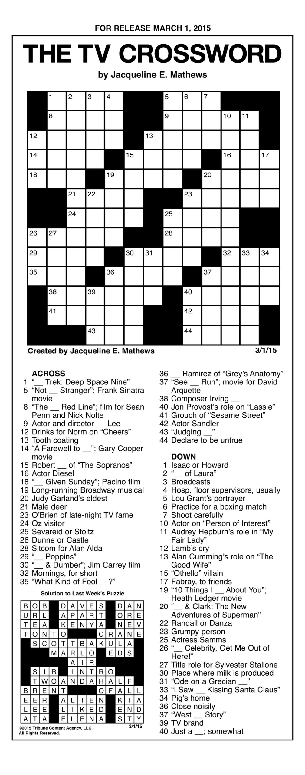 Printable Crossword Puzzles By Jacqueline Mathews Printable Crossword 