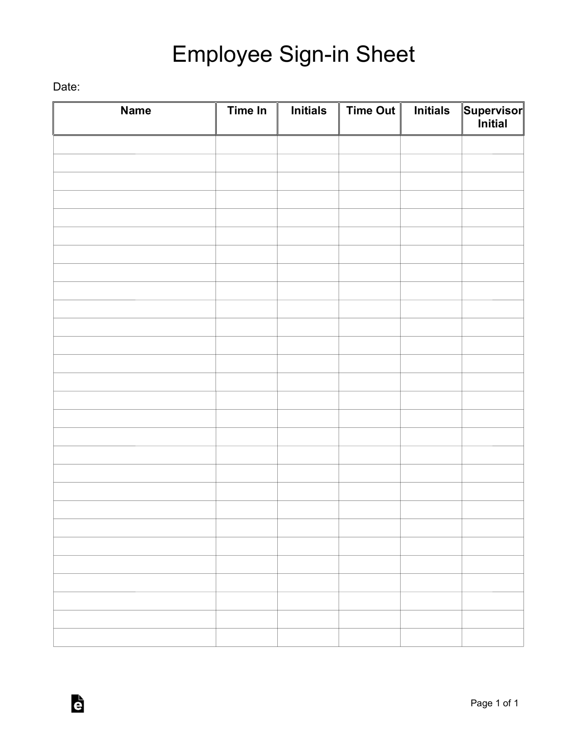 Printable Employee Sign In Sheet Template Printable Templates