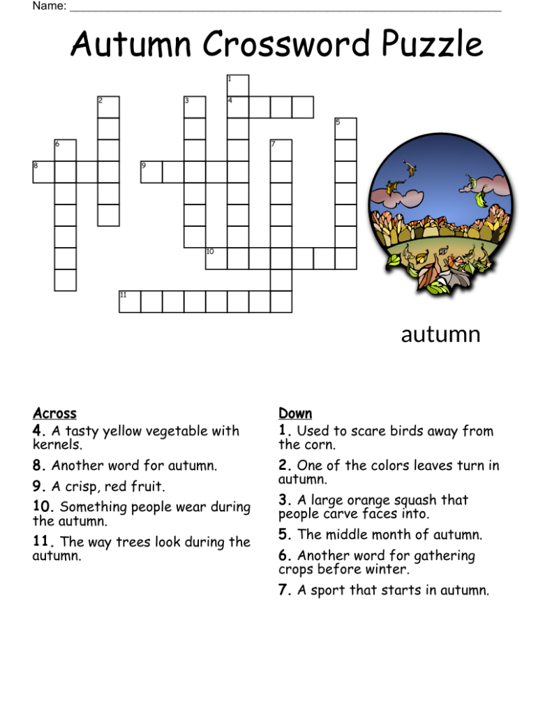 Printable Fall Crossword Puzzles Free Crossword Puzzles Printable