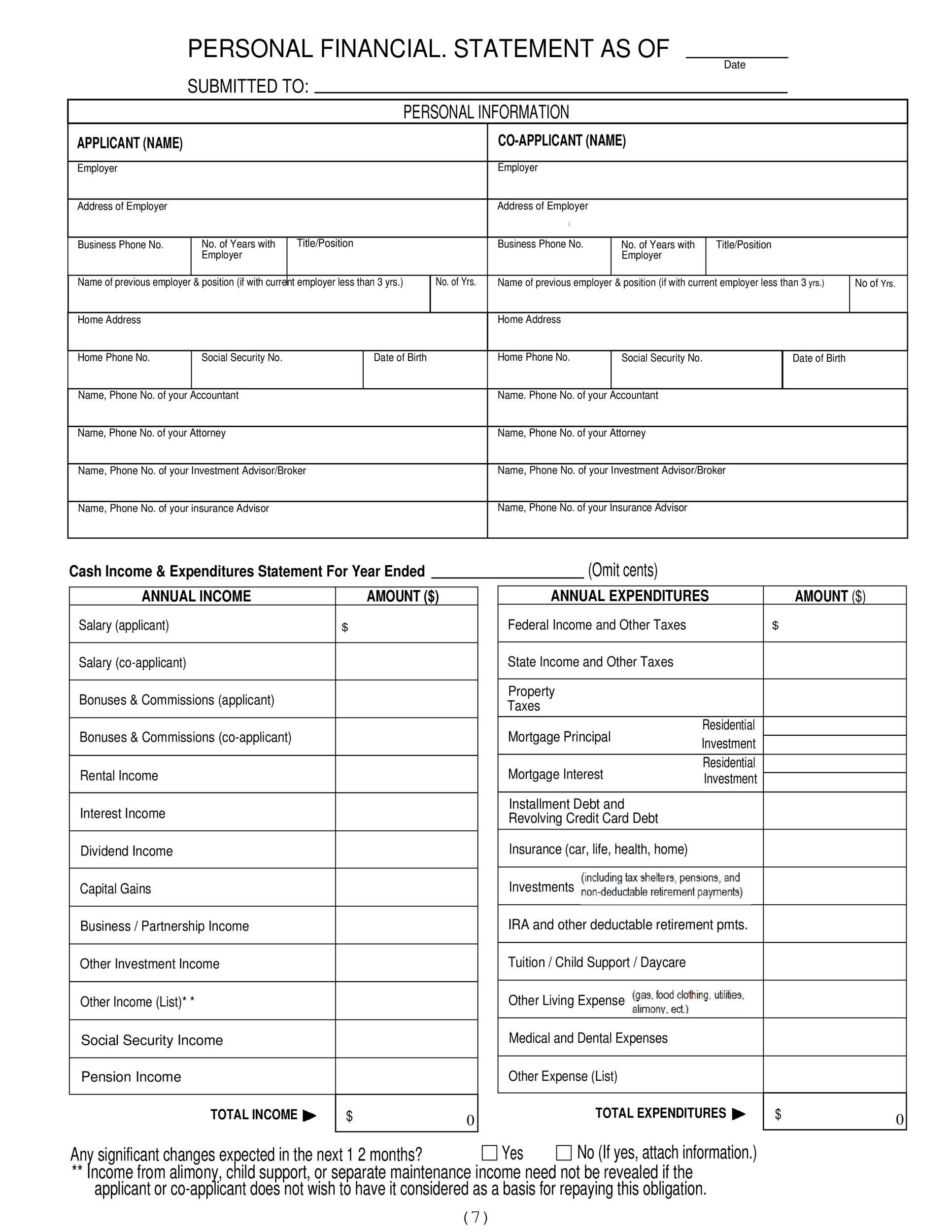 Printable Financial Statement Form Printable Forms Free Online