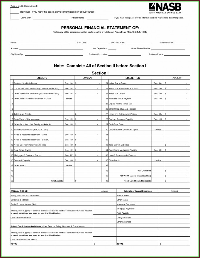 Printable Financial Statement Template