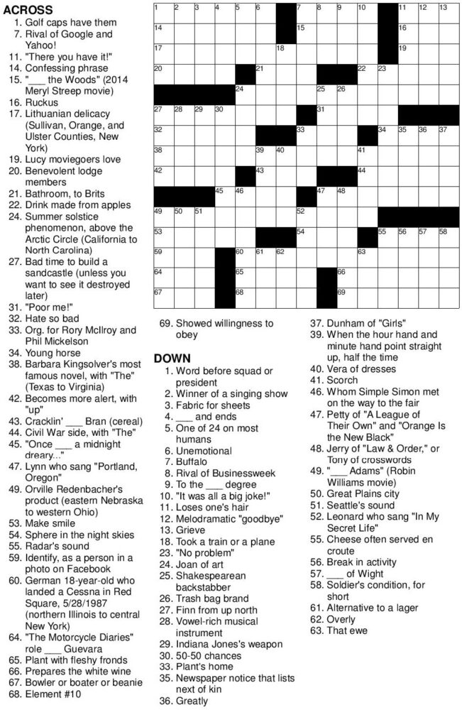 Printable Frank Longo Sunday Crossword Puzzles Printable JD