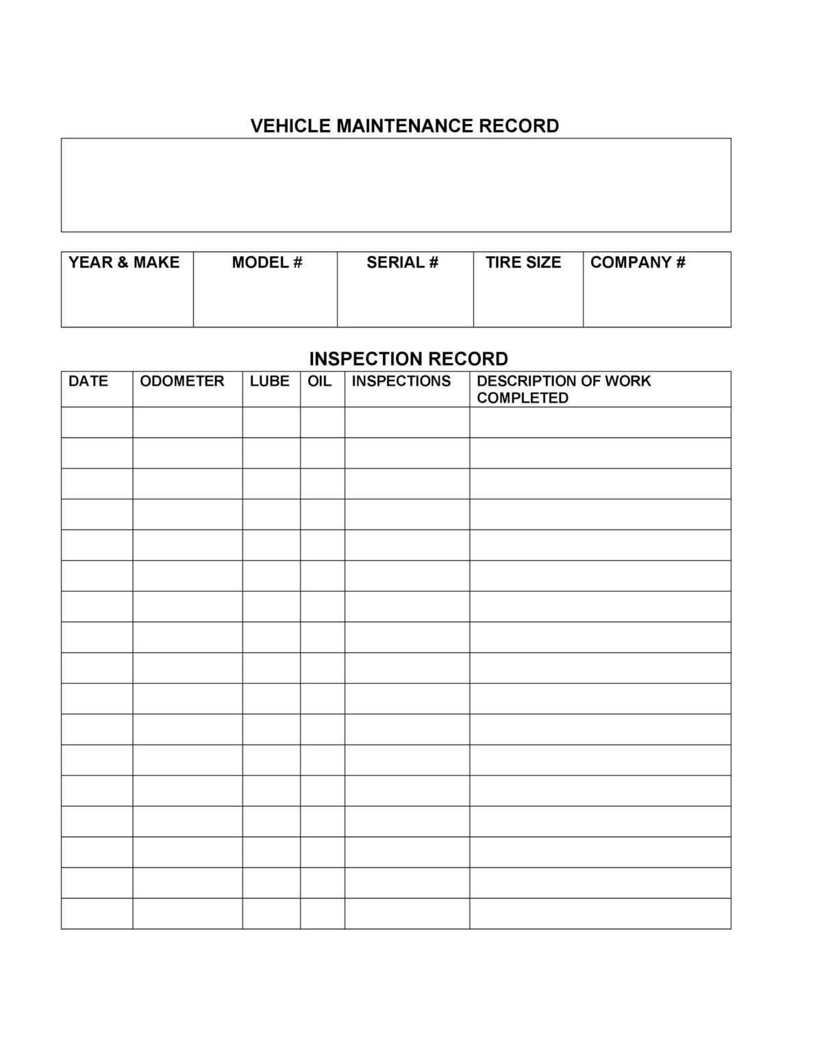 Printable Free Vehicle Maintenance Log Template - Elmo Coloring Sheets
