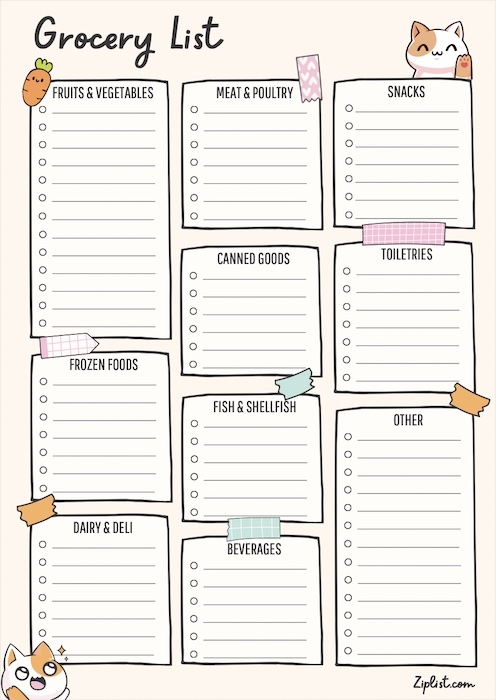 Printable Grocery List Template Free Ziplist Printable Grocery List 