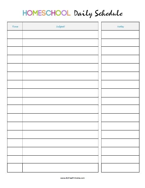Printable Homeschool Daily Schedule Template Printable Templates