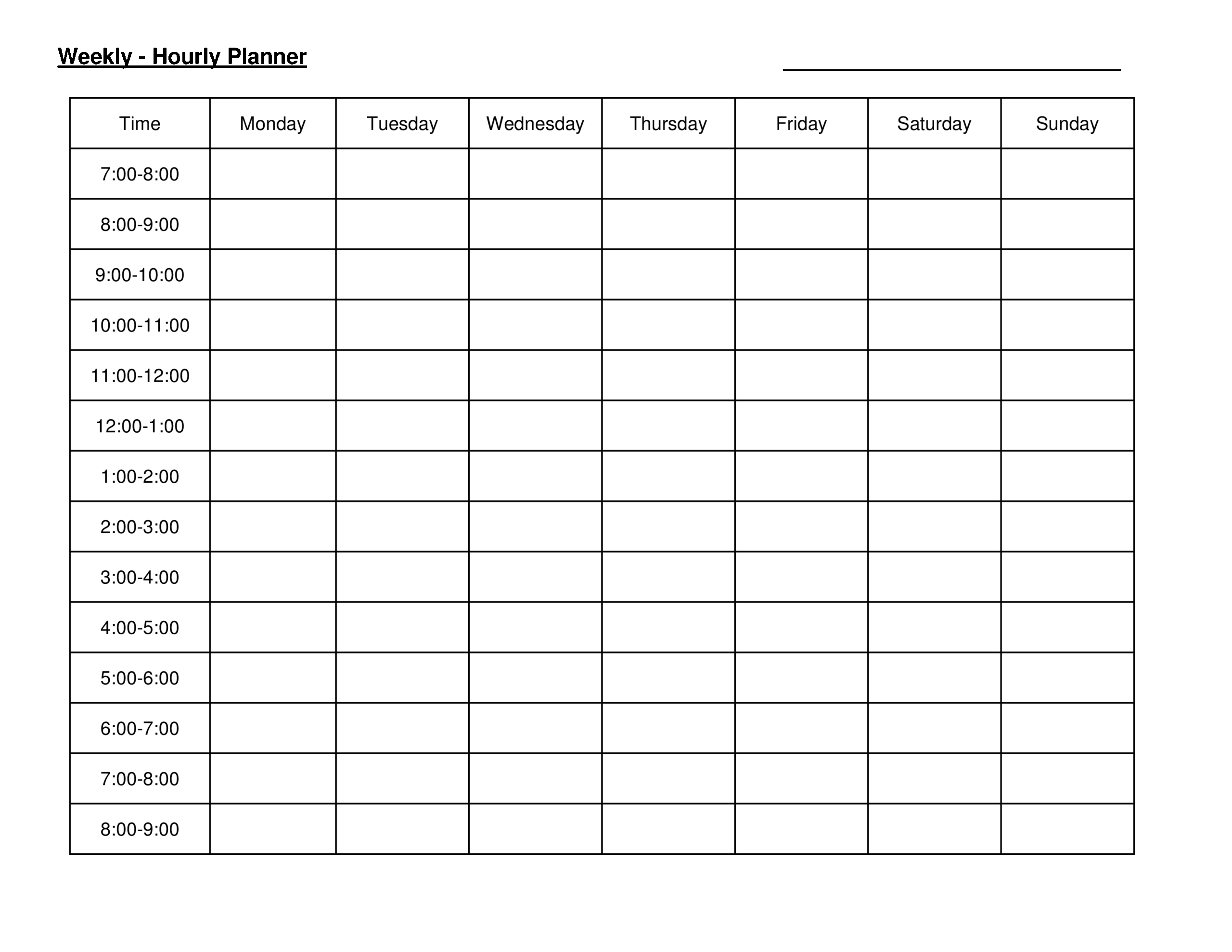 Printable Hourly Weekly Schedule Template Printable Templates