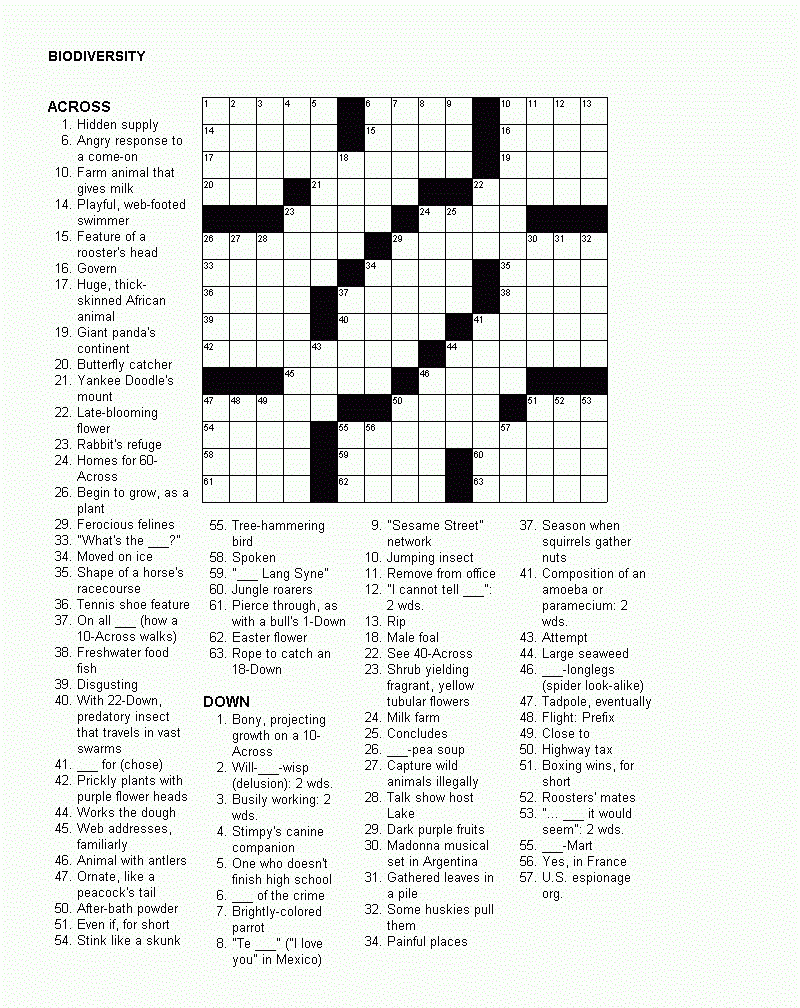 Printable Intermediate Crossword Puzzles Printable Crossword Puzzles
