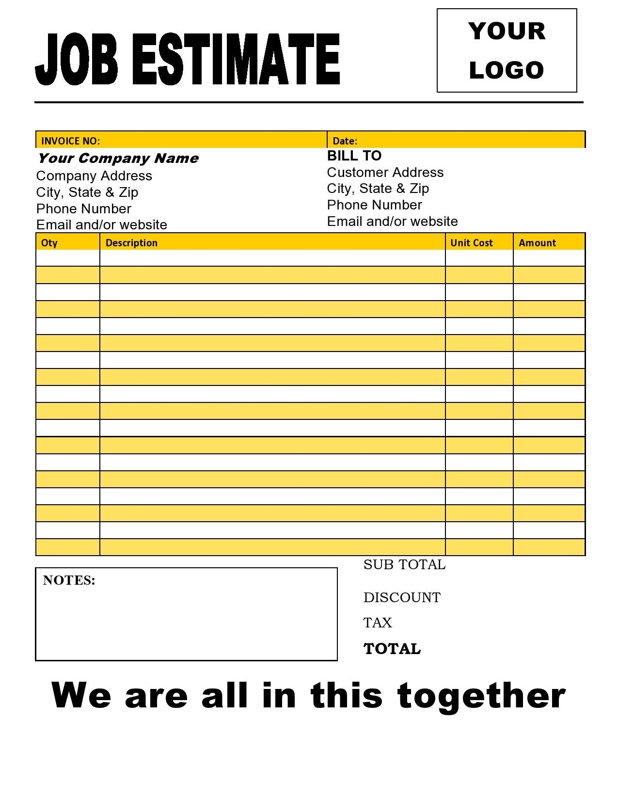 Printable Job Estimate Template