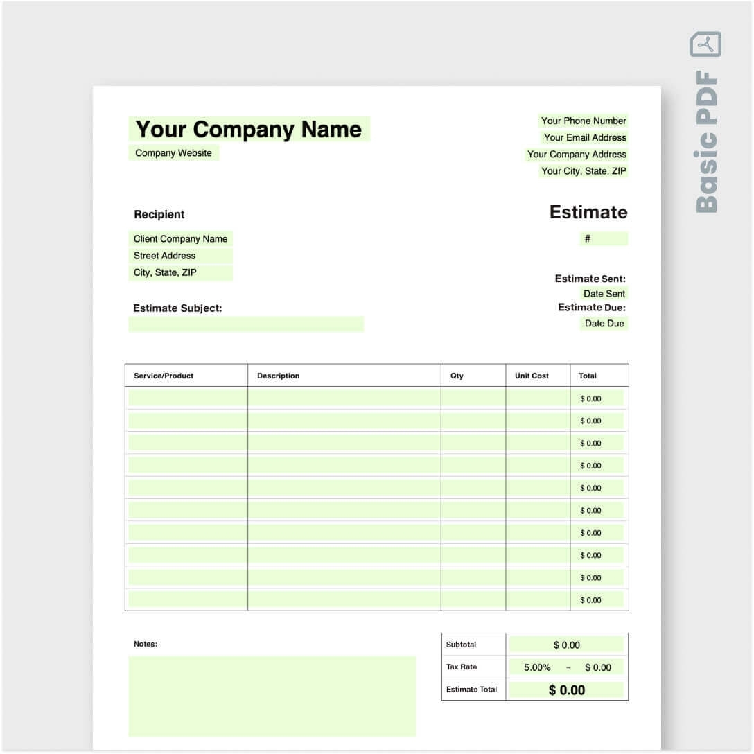 Printable Landscape Estimate Template Fillable Form 2025