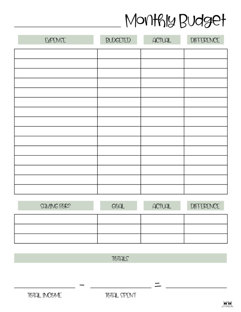 Printable Monthly Budget Template
