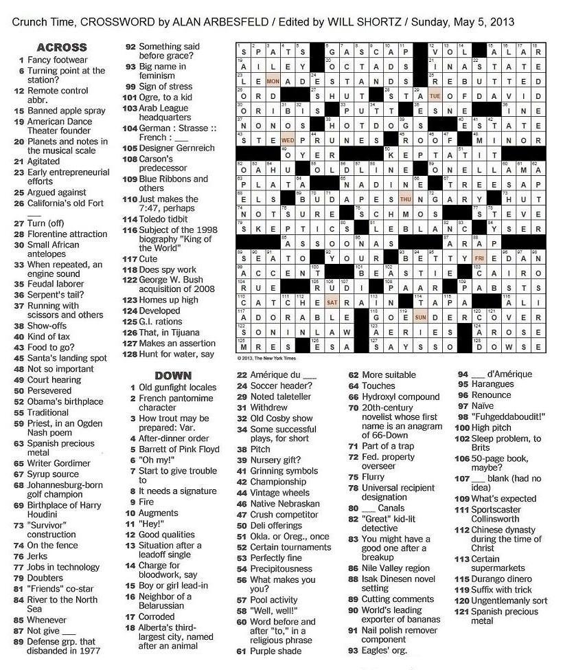 Printable Ny Times Sunday Crossword Puzzles Printable Crossword Puzzles 
