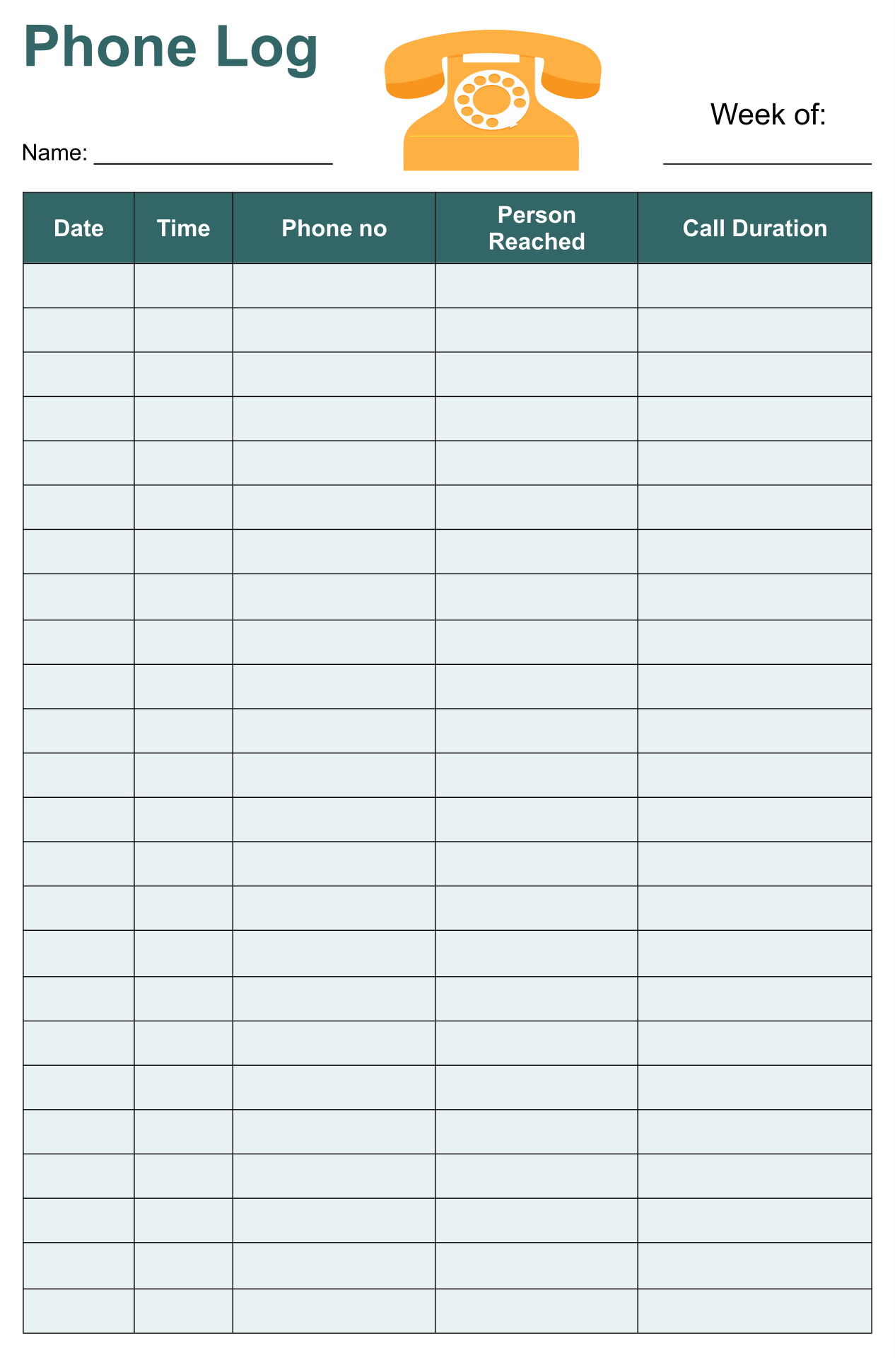Printable Phone Call Log Template Printable Templates