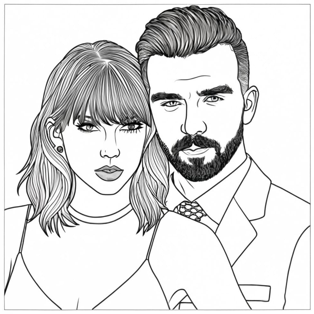 Printable Travis Kelce With Taylor Swift Coloring Page Free Download 