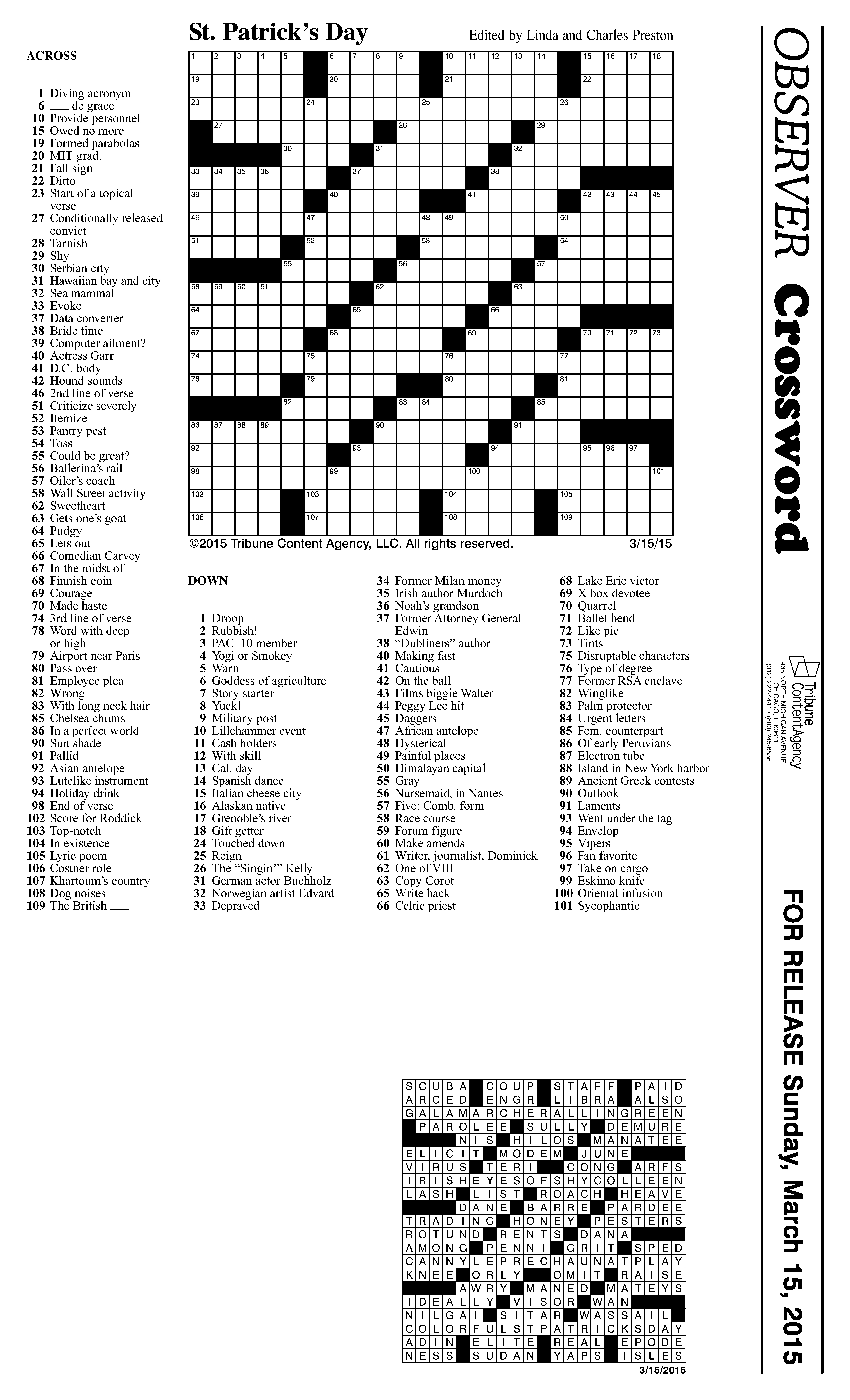 Printable Tribune Crossword Printable Crossword Puzzles