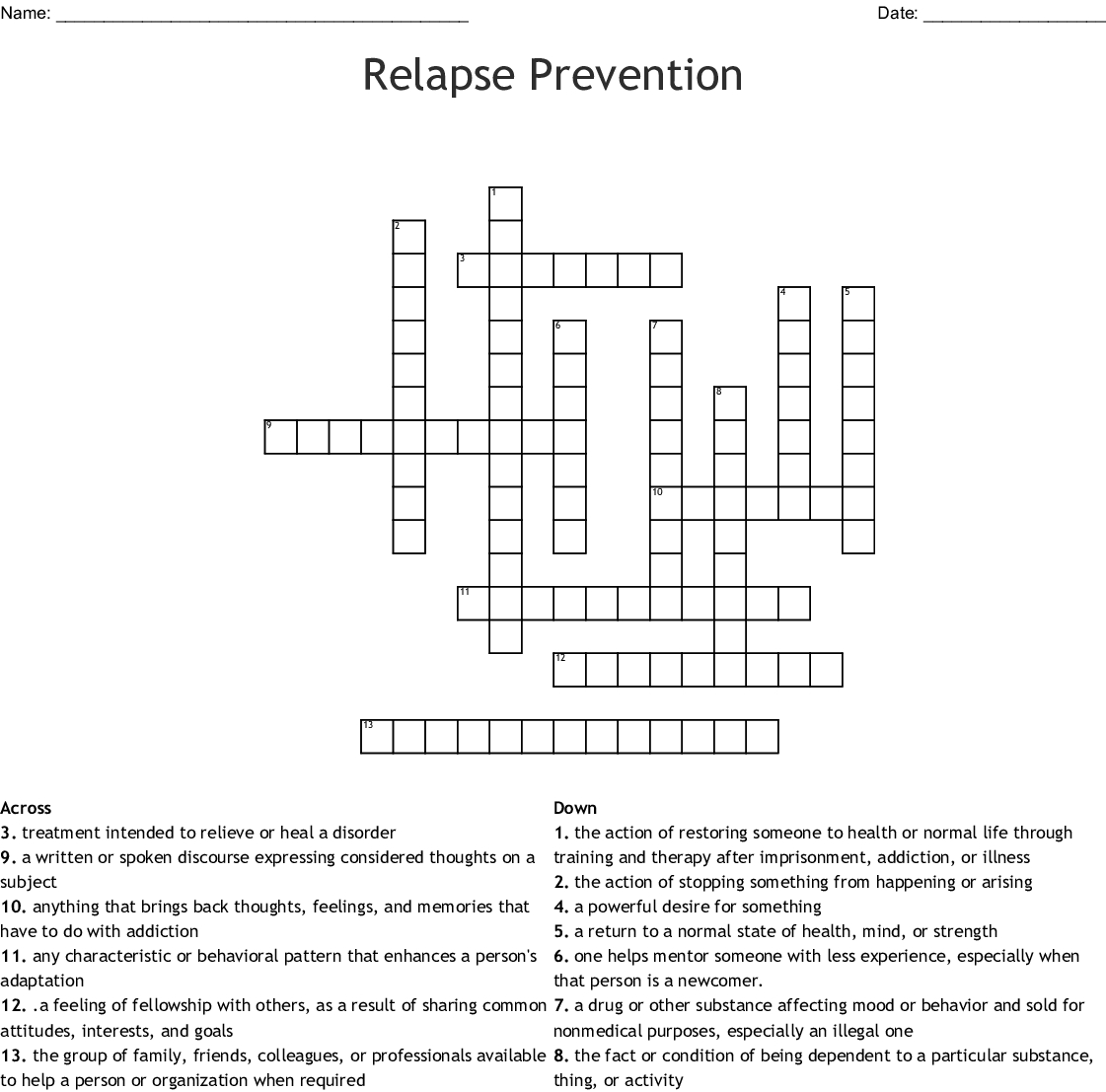 Printable Worksheets Printable Recovery Crossword Puzzles Printable