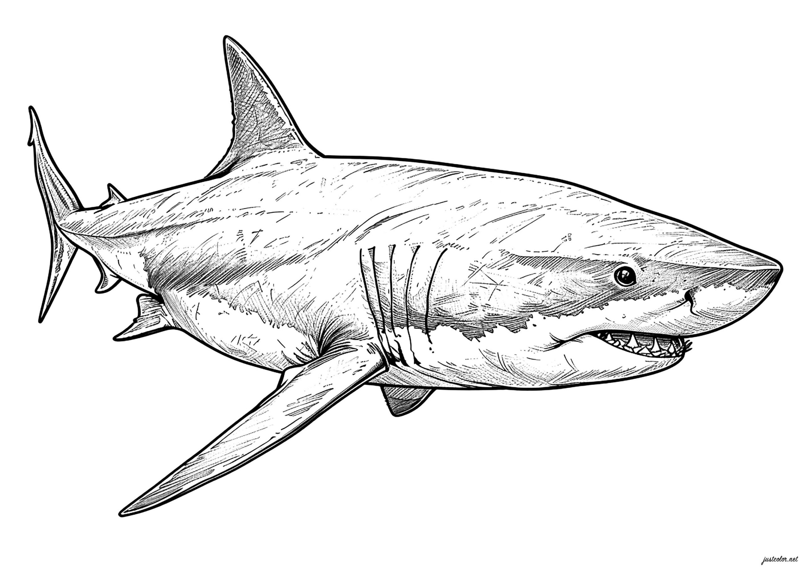 Realistic Great Shark Shark Coloring Pages