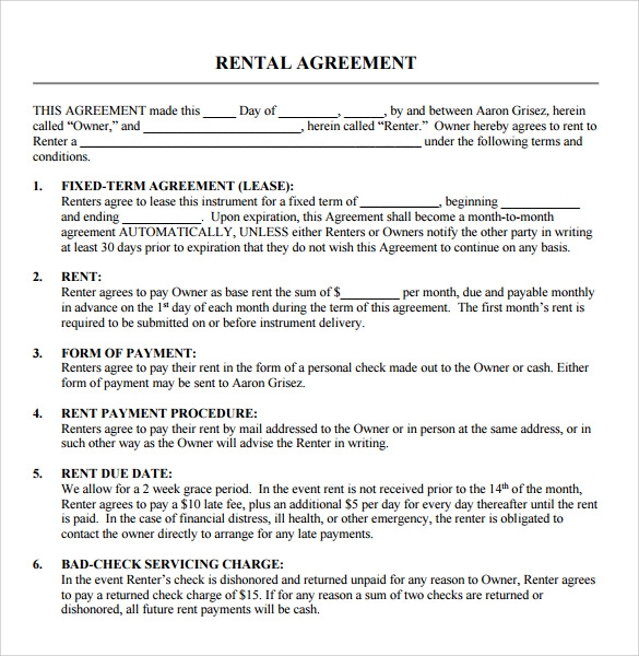 Rental Agreement Form Free Printable Printable Forms Free Online