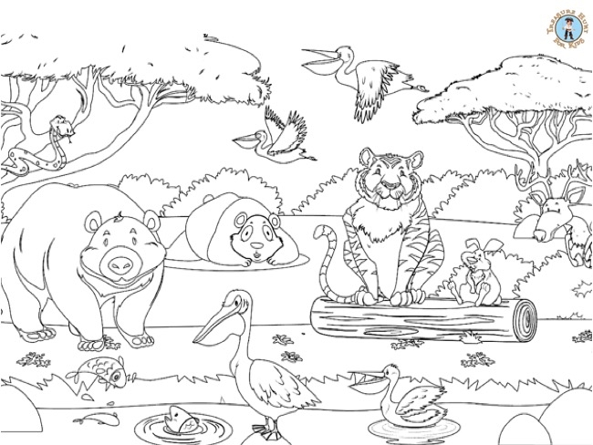 Savanna Animals Coloring Page Treasure Hunt 4 Kids
