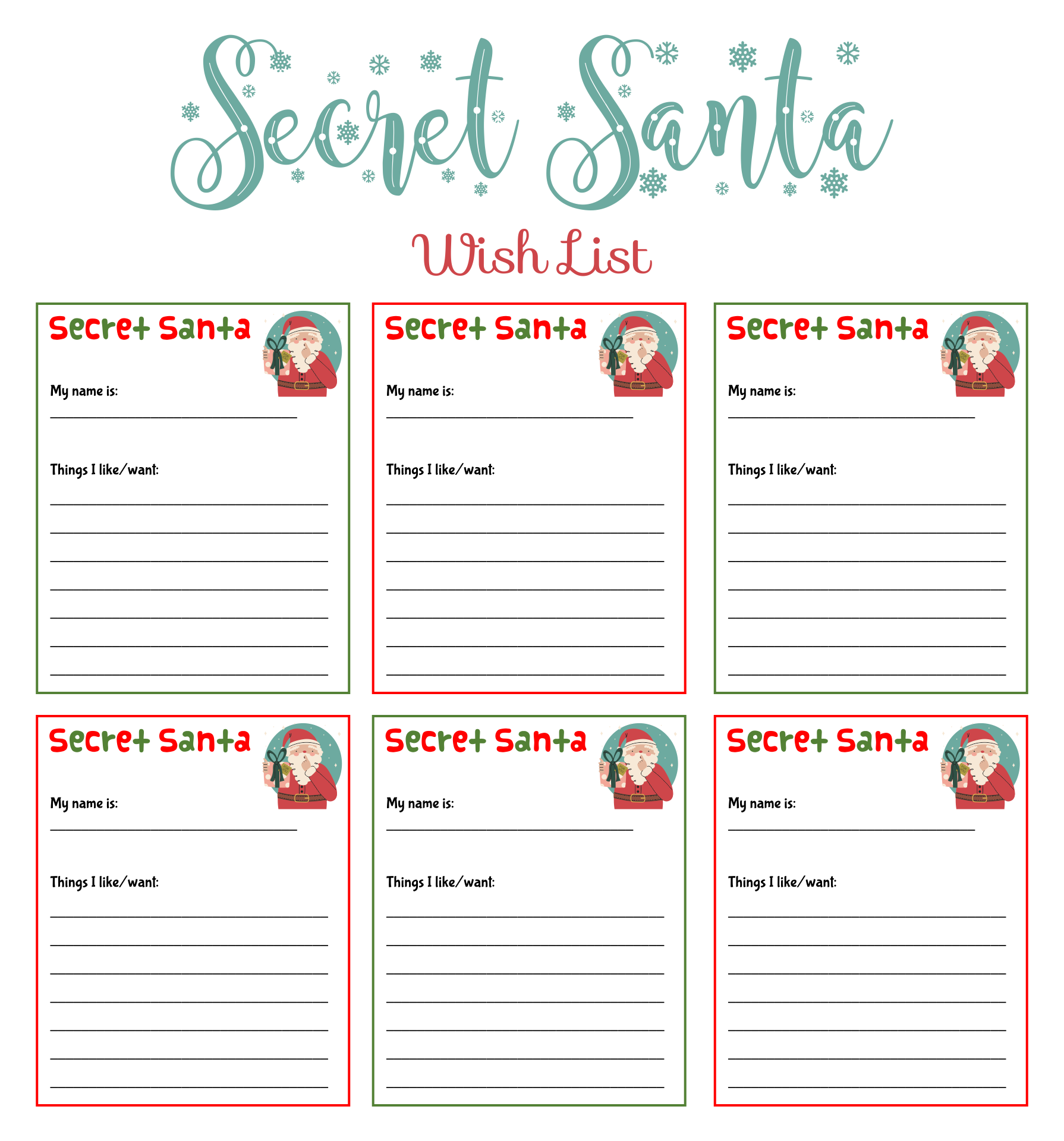 Secret Santa Wish List Template Printable Free Free Printable