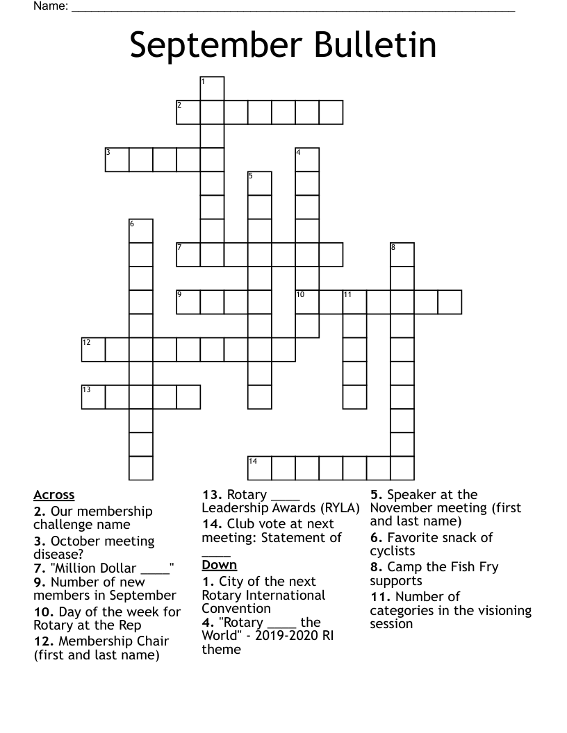September Crossword Puzzle Printable