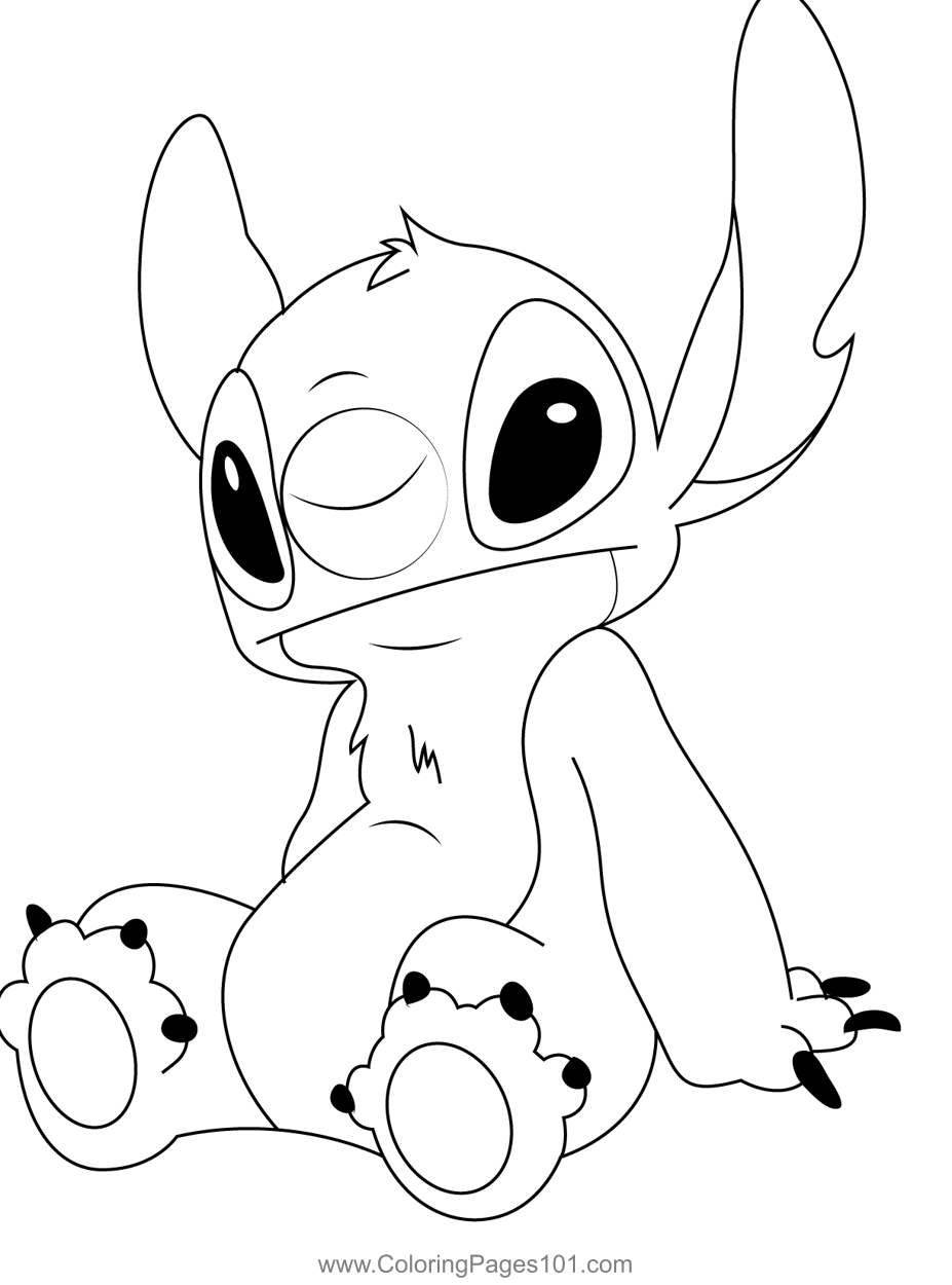 Sitting Stitch Coloring Page For Kids Free Lilo Stitch Printable 
