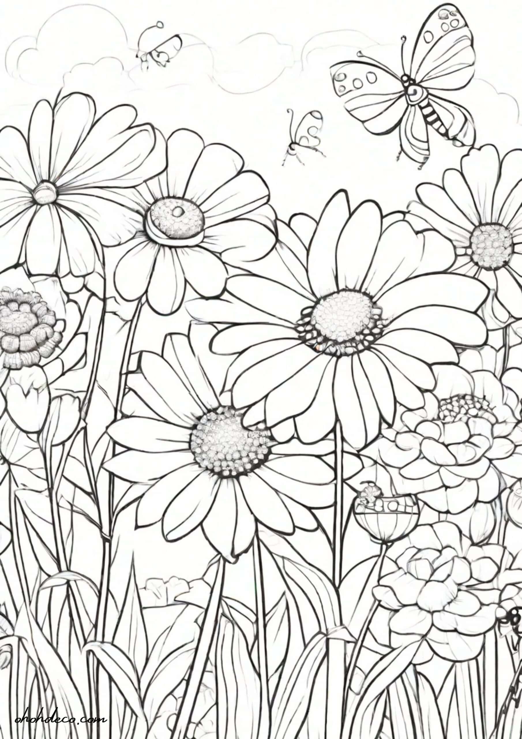 Spring coloring page flowers 4 Ohoh Deco