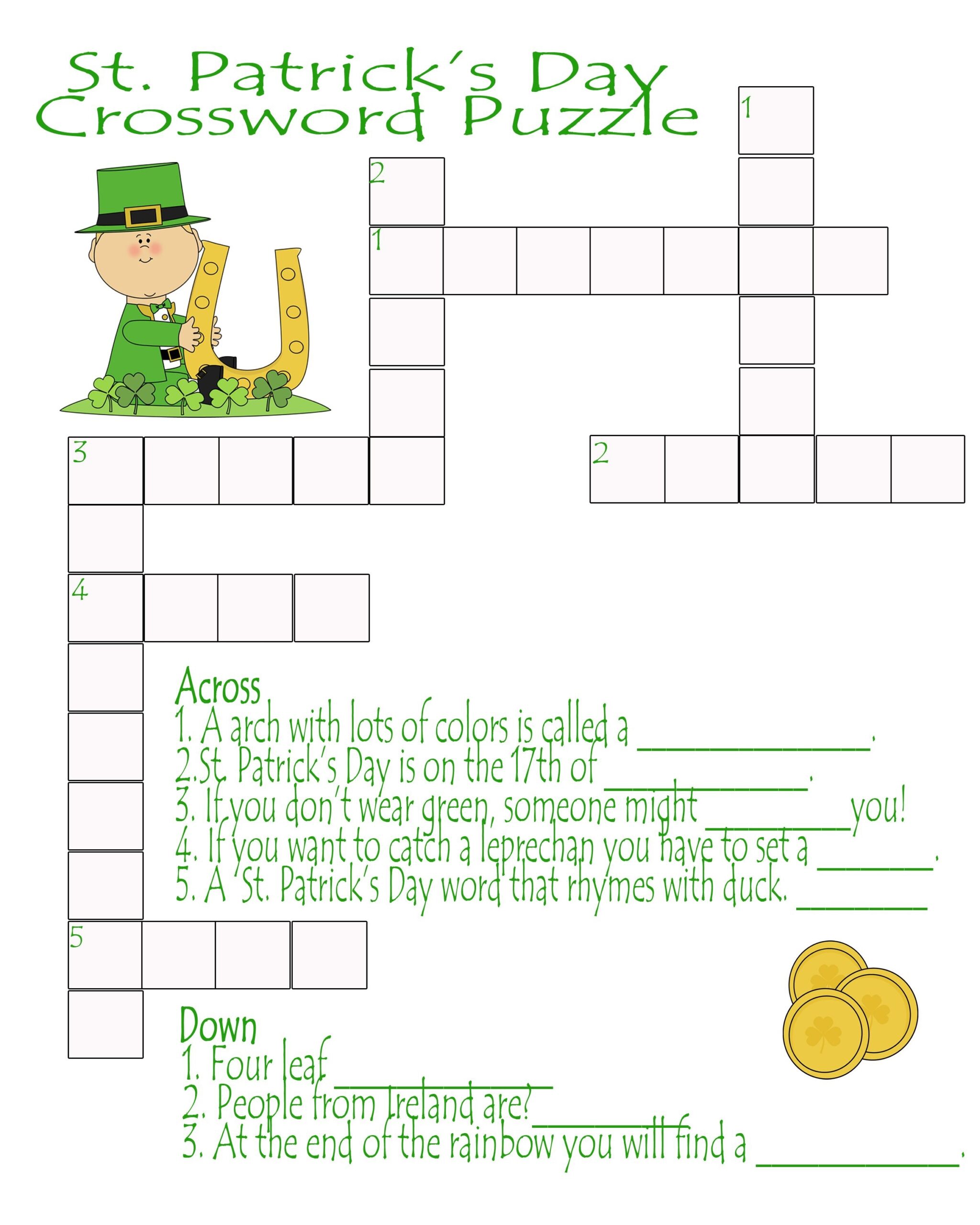 St Patrick 39 s Day Crossword Puzzle Printable Printable Crossword Puzzles