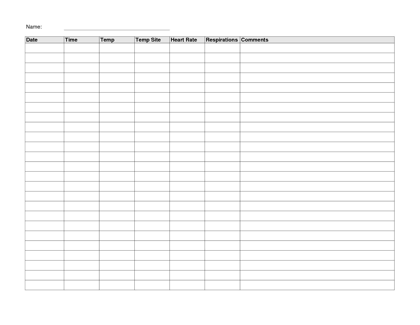 Template Free Printable Vital Signs Flow Sheet
