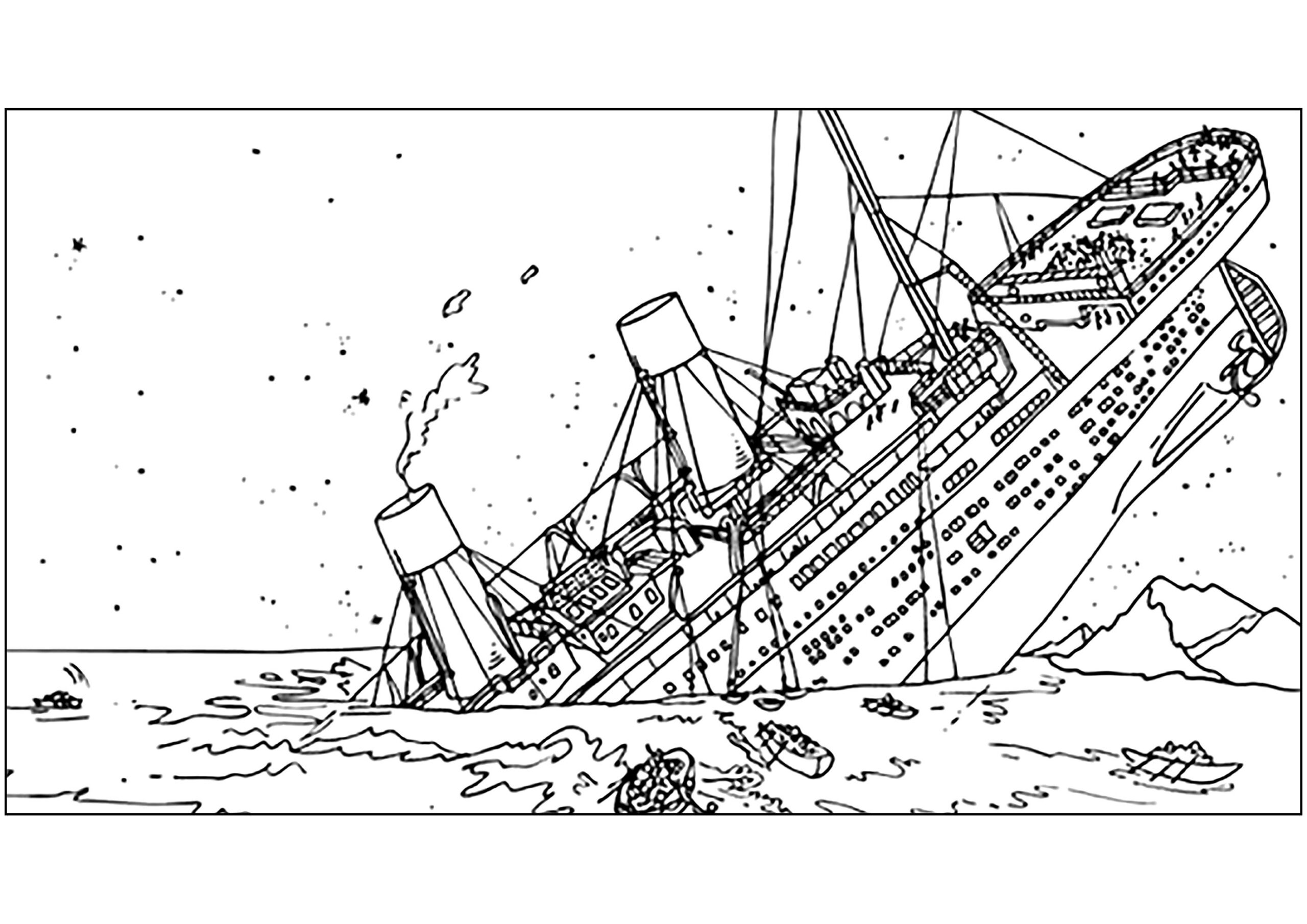 The Titanic Beginning To Be Swallowed By The Sea Titanic Coloring 