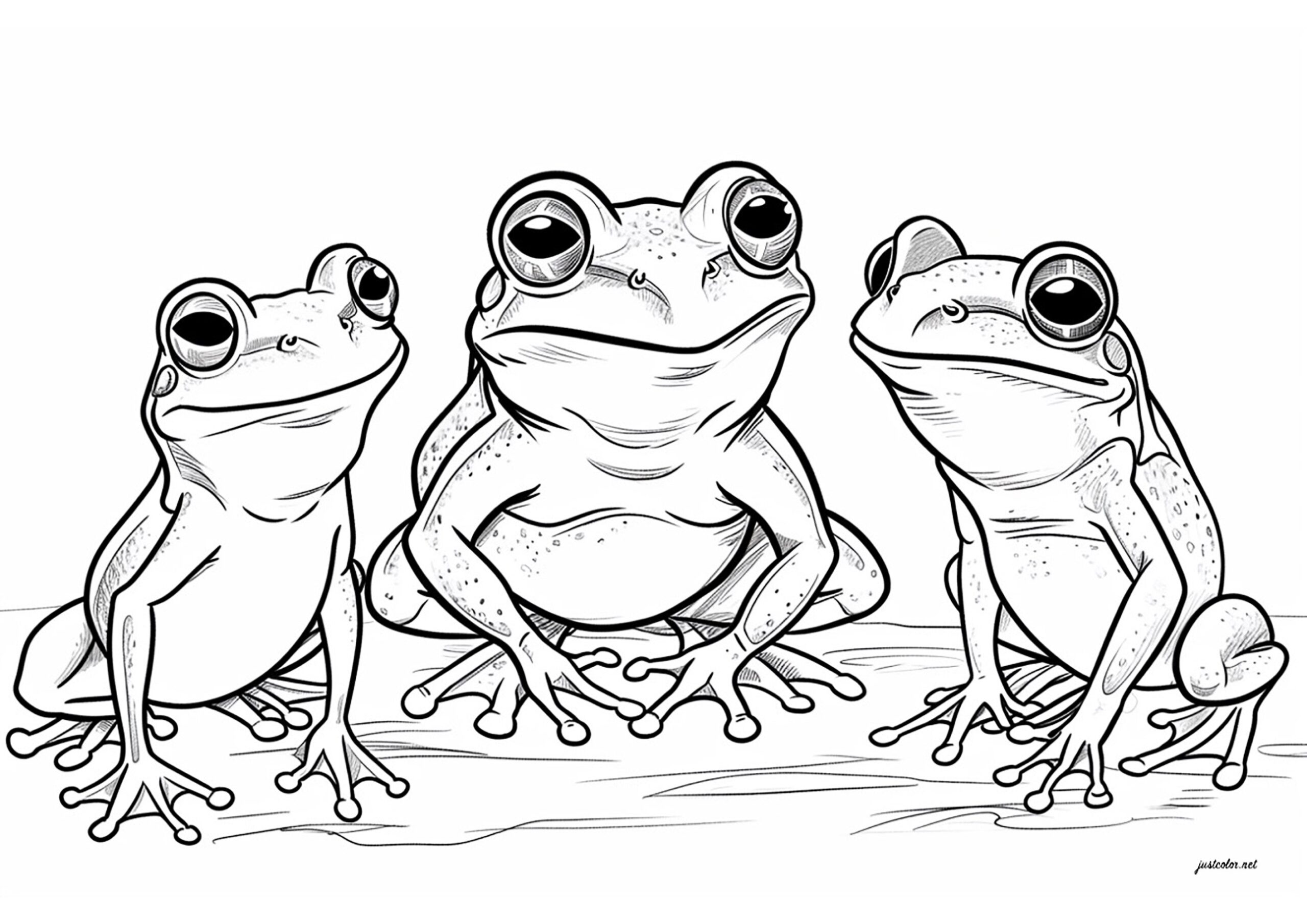 Three Pretty Frogs Frog Coloring Pages For Kids