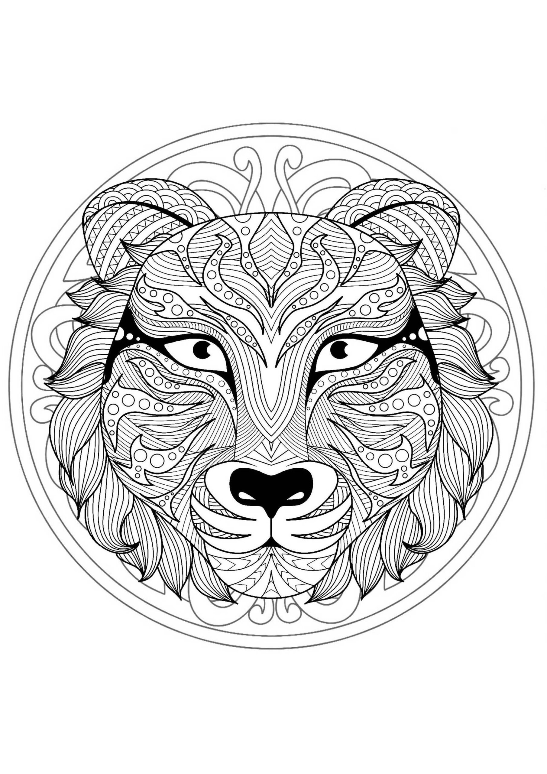 Tiger Head Version 1 Mandala Coloring Pages For Kids