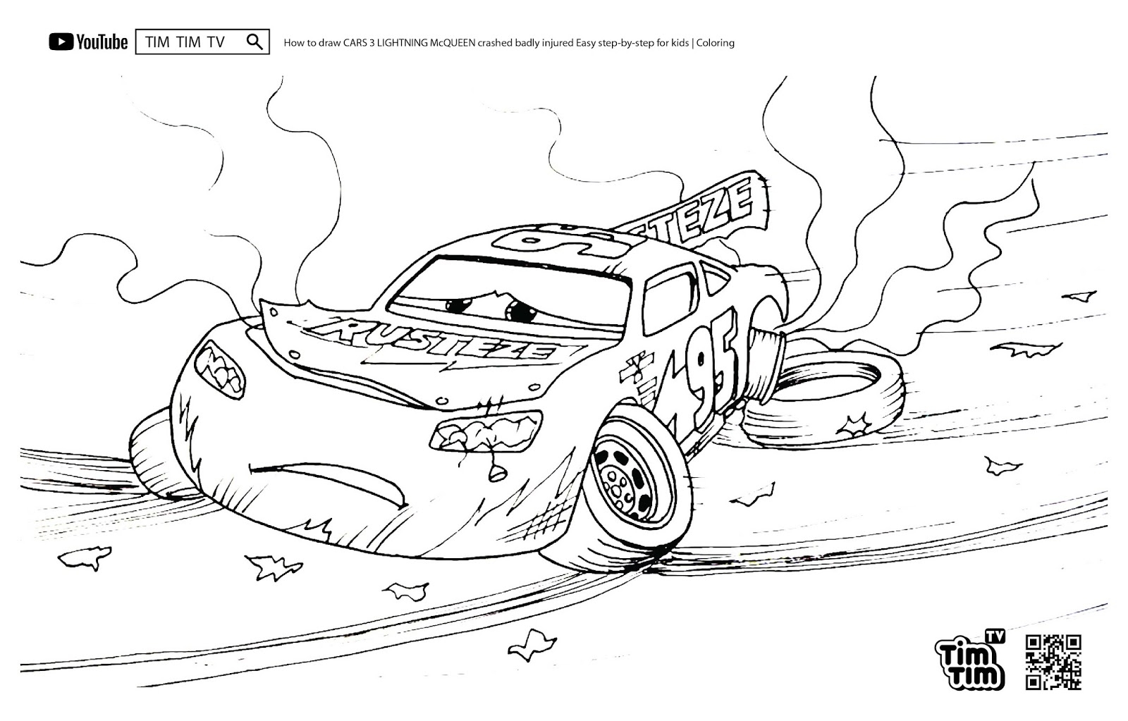 TIM TIM TV Coloring Page Lightning McQueen Crashed Badly Injured