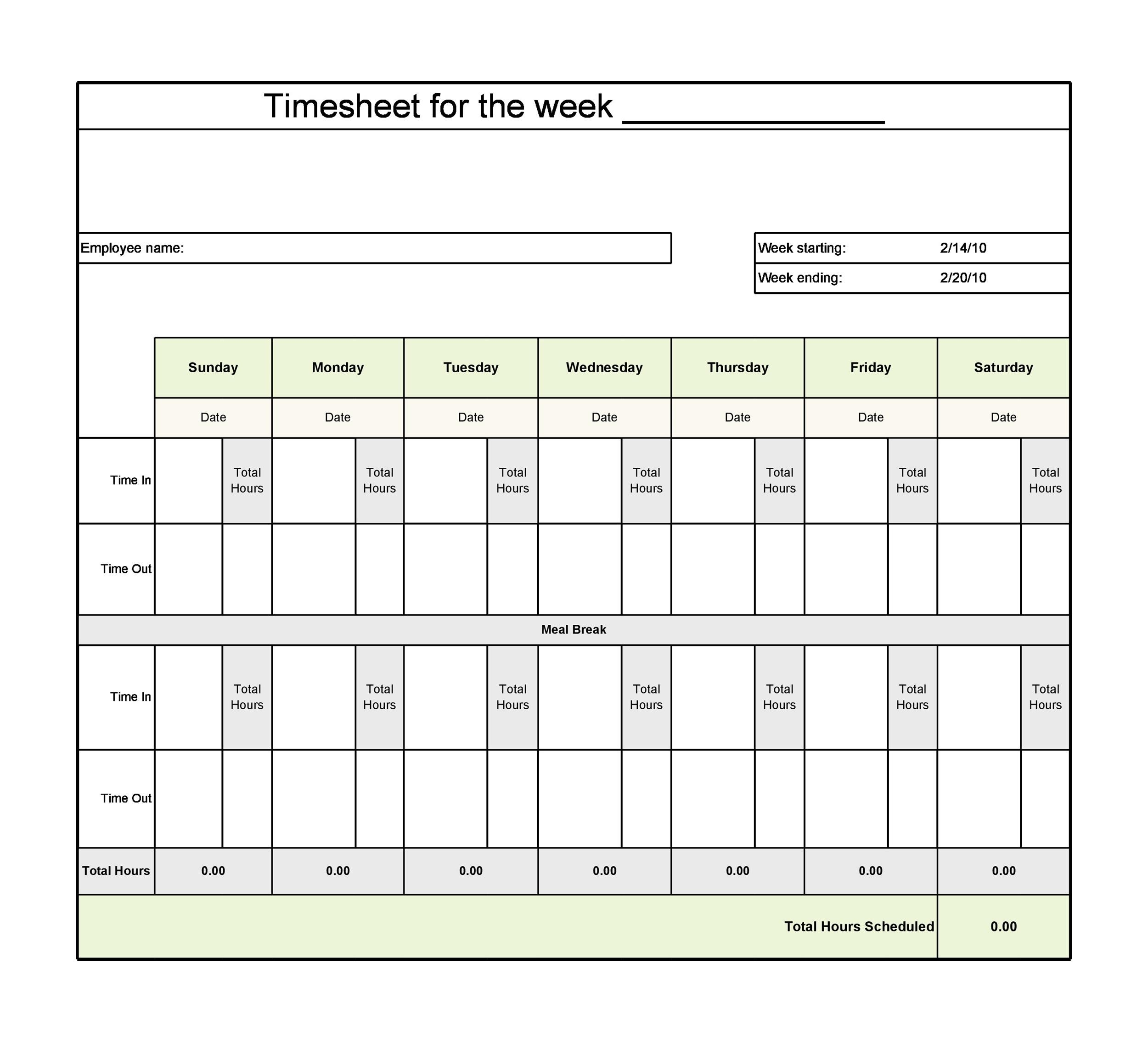 Timesheet Template Free Printable