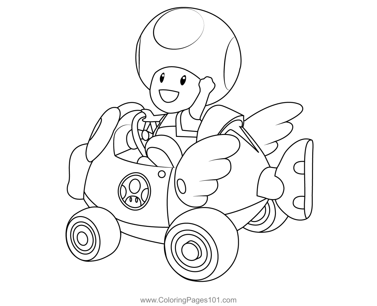 Toad Mario Kart Coloring Page For Kids Free Mario Kart Printable 