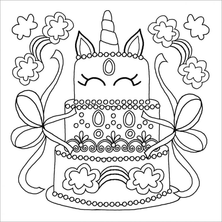 Unicorn Cake Coloring Page For Kids ColoringBay